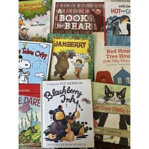 Lot (9) Children's Picture Books Bear Snoopy Mother Goose Carle Reading Rainbow